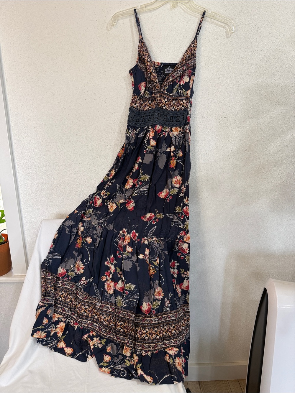 Angie Navy Floral Maxi Dress with Spaghetti Straps